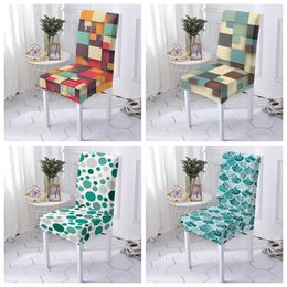 Chair Covers Colour Grid Dining Room Slipcover Elastic Geometric Pattern Cover Modern Removable Kitchen Seat