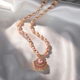 Chains Luck Flower Pearl Necklace Personality Revolving Rotary Pendant Collarbone Chain Advanced Design Sweater Women