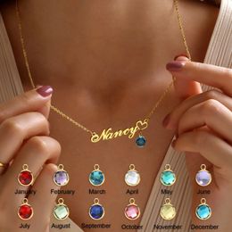 Womens Name Necklace Pendant with Birthday Stone Customized Any Name Personalized Birthday Gift 240328