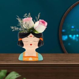 Planters Face Planters Unique Lady Head Flower Pot Closed Eyes Head Planter Indoor Decorative Girl Flower Pot Drainage Hole Face Planter