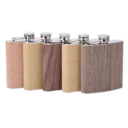 6oz Portable Pocket Stainless Steel Hip Flask Flagon Wood Grain Pattern Whiskey Wine Pot Drinker Alcohol Bottle Travel Tour Drinkware HY0412