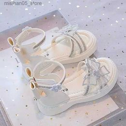 Sandals Water Diamond Princess Girl Sandals Dress Sandals Bow Childrens Flat Beach Childrens Elegant Party Sandals Free Delivery Q240328