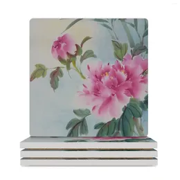 Table Mats Large Pink Blossoms Ceramic Coasters (Square) Funny Cute Kitchen Set For Drinks