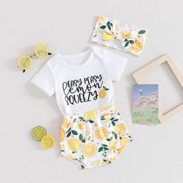 Clothing Sets Tregren Baby Girls Shorts Set Summer Short Sleeve Letters Print Rompers And Lemon With Hairband For Born Infant