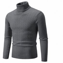 new Autumn Men's Jacquard Sweater High Neck Sweater Solid Colour Pullover Knitted Warm Casual Turtleneck Sweatwear Woollen Mens B2h0#