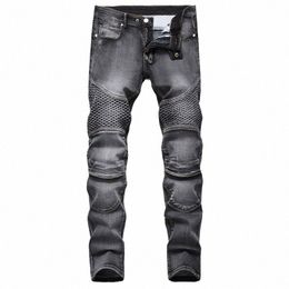 2024 Denim Pants Designer Motorcycle Bike Straight Jeans Men's Autumn Spring Punk Rock Streetwear Riding Knee Guard Pants k5F0#