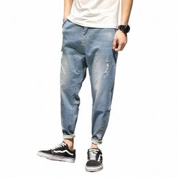 summer Thin Jeans For Men Stretched Loose Pencil Ripped Denim Trousers Plus Size 48 46 Beggar Holes Distred Male Cowboy Pants 443u#