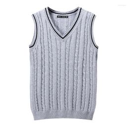 Men's Vests Cotton Vest Men V Neck Sleeveless Knit Sweater Elegant Man 2024 Korean Fashion Waistcoat Autumn Winter Warm Jumper