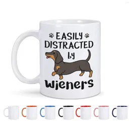 Mugs 1PC 11oz Funny Dog Ceramic Coffee Mug Easily Distracted By Wieners Cup Milk Water Drinkware Unique Creative Novelty Gift