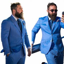 costume Homme Blue Men' s Suit 2 Pieces Blazer Pants Single Breasted Tuxedo Peaked Lapel Fi Busin Modern Wedding Groom m8oS#