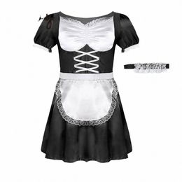 mens Sissy French Maid Cosplay Dr Gay Male Crossdr Maid Uniform Costumes with Apr Set Exotic Fancy Dr Up Nightwear j5k9#
