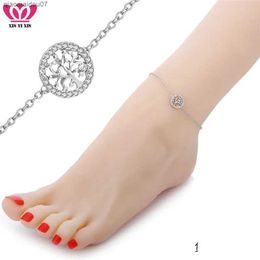Anklets Wholesale Tree of Life Amulet Ankle Womens Crystal Cross Heart Ankle Bracelet Colorful Gold Womens Beach Foot Jewelry GiftsL2403