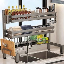 Kitchen Storage Sink Dish Drainer Countertop Multilayer Rack Multi-functional Cutlery Organiser Carbon Steel Material