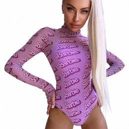 yuqung Sexy Letter Sheer Mesh Bodysuit Transparent Teddies Bodyc Slim Mesh Women Body Shirt Top Jumpsuit Spring Summer 2024 X6ut#