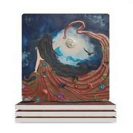 Table Mats Calling To The Moon Ceramic Coasters (Square) Christmas Tea Creative Cup Holders Flower