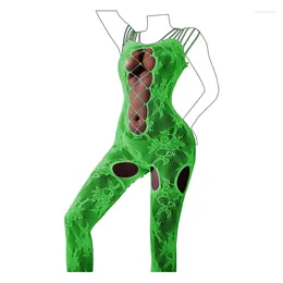 Bras Sets 2024 Plus Size Fluorescent Green Stripper Outfits Sexy Hollow Out Lingerie Bodysuit