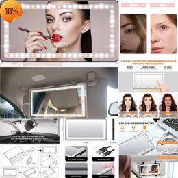 Upgrade Charger Car Sun Visor Vanity Cosmetic Rechargeable Makeup Mirror with 3 Light Modes 60 Leds Dimmable Clip-on Rear Wireless