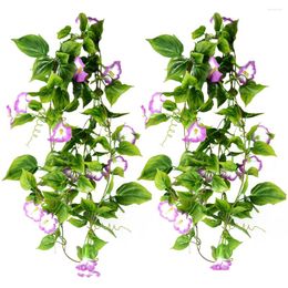 Decorative Flowers 2 Pcs Home Decor Artificial Morning Glory Hanging Green Plants Purple Vines Mother