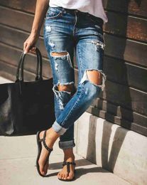 Women's Jeans Hot sale woman ripped jeans fashion trendy stretch slim denim jeans street casual pencil pants S-2XL drop shipping 24328