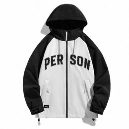 men Windproof Turtleneck Jacket Fi Cargo Hooded Jackets Patchwork Letter Print Unisex Outdoor Coat Zipper Up Windbreaker v9ja#