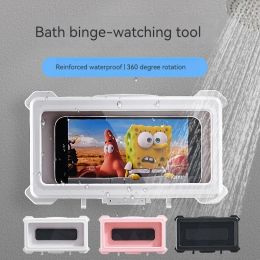 Racks 1pcs Rotary mobile phone holder in bathroom and kitchen, no punching, touch screen, wall mounted waterproof storage box
