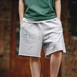 Men's Shorts Splash Ink Gray Casual Sweatpants For Men Summer Loose Straight Plus Size Elastic Waist Knee Length Pants