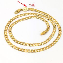 Women's Necklace Curb Chain Solid 24 k Stamp Link Fine Gold GF Birthday Valentine Gift Valuable 20 500 4 MM228N