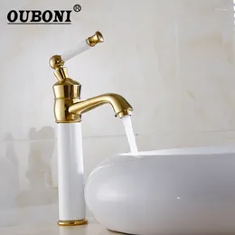 Bathroom Sink Faucets OUBONI Golden Polished & Cold Water Mixer Tap Basin Faucet Washbasin Torneira Deck Mounted