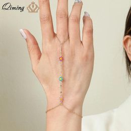 Link Bracelets QIMING Classic Sunflower Hand Finger Ring Bracelet Women Fashion Jewellery Bangle Gift