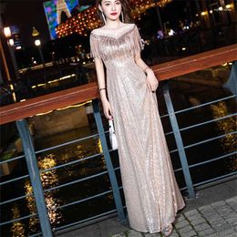 Casual Dresses Temperament Dress For Women's Clothing Solid Colour Sequin Fringe V-neck Sleeveless Long A-line Elegant Evening Gown M376