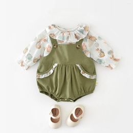 Clothing Sets Girls Clothes Korean Version Small Floral Top And Romper Two Piece Set