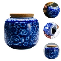 Storage Bottles Ceramic Tea Pot Sealed Coffee Canister Wooden Lid Flower Container Sealing Food Jars