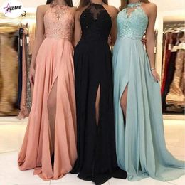 Casual Dresses PULABO Dress Fashion Womens Formal Chiffon Sleeveless Halter Prom Evening Party Long Maxi Women Vestidos Female