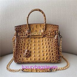 Top original wholesale Hremms Birkks tote bags online shop 2024 new crocodile bone real leather bag womens cowhide lock fashion handbag bride With Real Logo