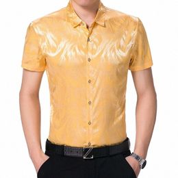 new Arrival 2017 Men's Busin Silk Satin Shirt Mens Formal Soft Dr Clothes Short Sleeve 28s2#