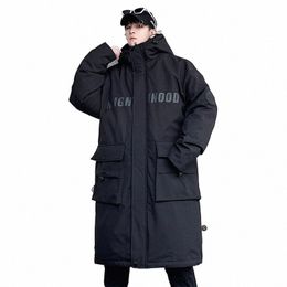 techwear Down Cott Jacket Men's Oversize Mid Length Workwear Cold Weather Clothing 2023 Winter Pockets Thick Hooded Parkas 79GA#