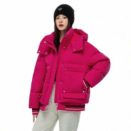 solid Hooded White Duck Down Jacket Women Winter Short Stand Neck Coats High Street Female Warm Loose Short Outwear B115 L0ZW#