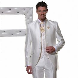 men's Suits Blazer Tweno Tuxedo Wedding White Satin Single Breasted Three Piece Costume Hpmbre Jacket Pants Vest Slim Fit Custom e60b#
