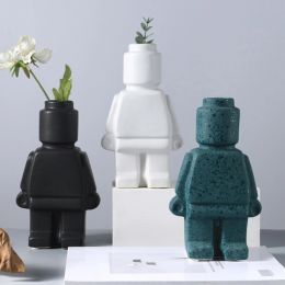 Planters Creative Nordic Style Resin Robot Vase Indoor Flower Pot Modern Home Interior Decoration Office Desk Decoration Plant Pot