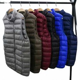 ultra-light Thin Down Vests Jacket Men Autumn Winter Slim Short White Duck Down Windproof Warm Waistcoat Men Portable Outerwear N4q1#