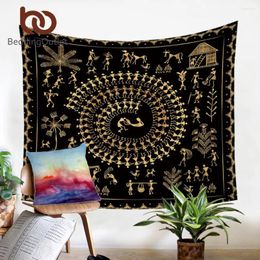 Tapestries BeddingOutlet Ancient Civilization Tapestry Golden And Black Decorative Wall Hanging Bedspreads Vintage Bed Sheets 130x150cm