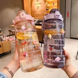 Wine Glasses Sports Water Bottle With Straw Men Women Fitness Bottles Outdoor Cold Bottlesc Time Marker Drinkware