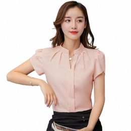 summer Blouse Women Office Ladies Chiff White Shirt Short Sleeve elegant Tops Casual Overalls Female Clothing q3f3#