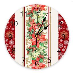 Wall Clocks Christmas Poinsettia Snowflakes Clock Large Modern Kitchen Dinning Round Bedroom Silent Hanging Watch