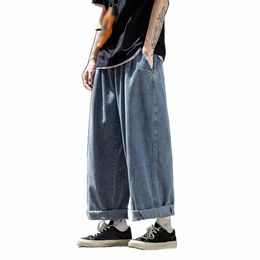 baggy Men Denim Trousers New Korean Elastic Waist Jeans Fi Casual Streetwear Wide Leg Y2k Male Jeans Pants Plus Size Z95F#