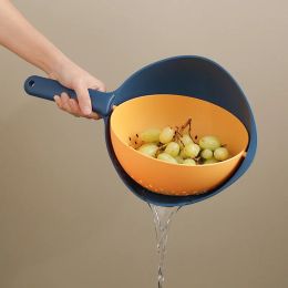 Baskets Handheld drain basket for washing vegetables multifunction rotating drain basket kitchen supplies rice and fruit wash basin