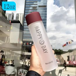 Frosted Glass Water Bottles Tea Juice Coffee Container Contracted Portable Cute Smiley Rope Sealing lid Cup Tumbler Student Gift JY0024 ZZ