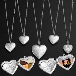 Pendant Necklaces Silver Colour Po Frame Necklace For Woman Charm Hollow Carved Heart Design Clavicle Chain Couple Party Jewellery Gift