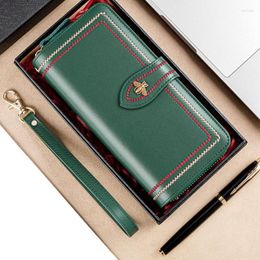 Wallets Genuine Leather Wallet Women Clutch Female Purse Long Money Bag Zipper Coin Bee Wristlet Phone Hasp2200