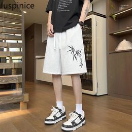 Men's Shorts Summer Chinese Style Bamboo Embroidered Casual Loose High Street Sports Five-point Pants Male Clothes